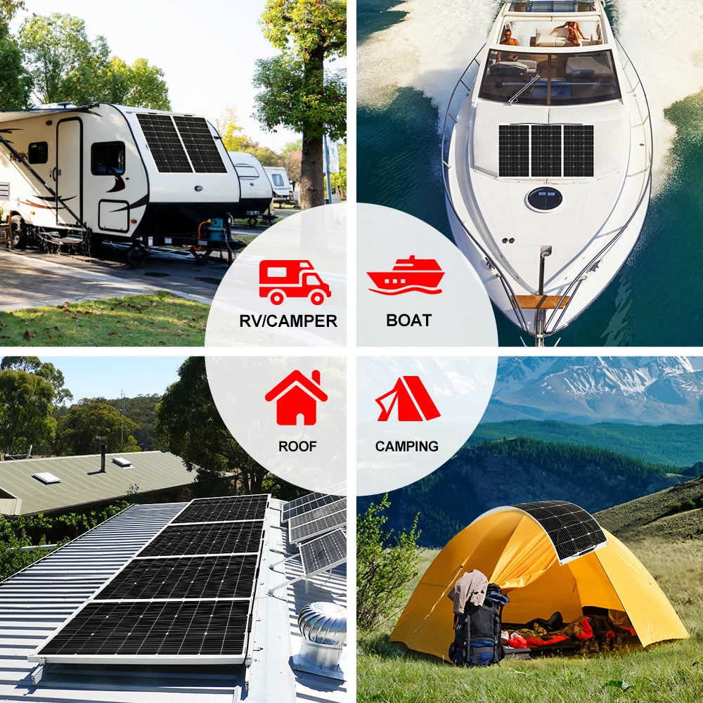 Dokio 18V 10pcs 100W Flexible Solar Panel Monocrystalline Solar Panel For Car/Home Waterproof Charge 12V 1000W Solar Panel - QUORE