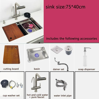 RVS Spoelbak – Keukenspoelbak – Onderbouw Spoelbak – Enkele Kom – Inbouw Spoelbak – 75x40 cm – Roestvrij Staal 304 – Waterval Kraan