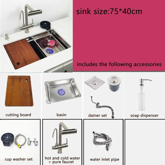 RVS Spoelbak – Keukenspoelbak – Onderbouw Spoelbak – Enkele Kom – Inbouw Spoelbak – 75x40 cm – Roestvrij Staal 304 – Waterval Kraan
