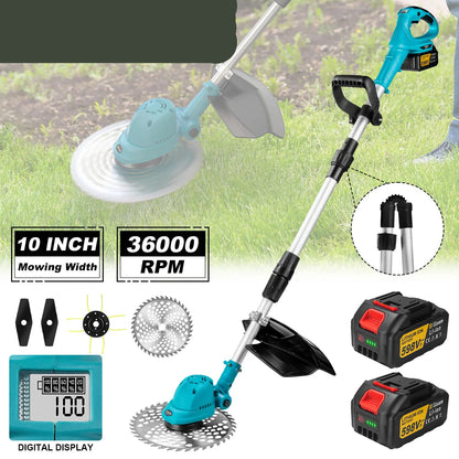 Grasmaaier - Grastrimmer - Tuingereedschap - Handcultivator - Elektrische - 10 Inch - Inklapbare - Draadloze - Brushless - Geschikt voor 18V Accu – 2 Accu’s Meegeleverd - QUORE