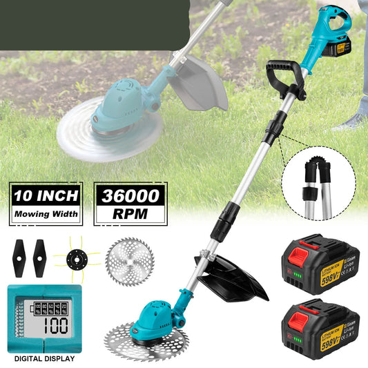 Grasmaaier - Grastrimmer - Tuingereedschap - Handcultivator - Elektrische - 10 Inch - Inklapbare - Draadloze - Brushless - Geschikt voor 18V Accu – 2 Accu’s Meegeleverd - QUORE