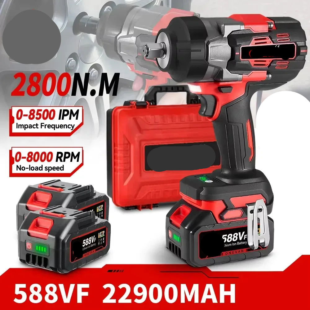 Slagmoersleutel - met Accu - Slagschroevendraaier - 2800Nm - Draadloze - Elektrische - Brushless Motor - 5 Snelheden - 18V - 1/2 Inch - 2 Accu - QUORE
