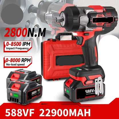 Slagmoersleutel - met Accu - Slagschroevendraaier - 2800Nm - Draadloze - Elektrische - Brushless Motor - 5 Snelheden - 18V - 1/2 Inch - 2 Accu - QUORE