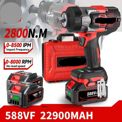 Slagmoersleutel - met Accu - Slagschroevendraaier - 2800Nm - Draadloze - Elektrische - Brushless Motor -5 Snelheden - 18V - 1/2 Inch - 2 Accu met Kunststof Doos