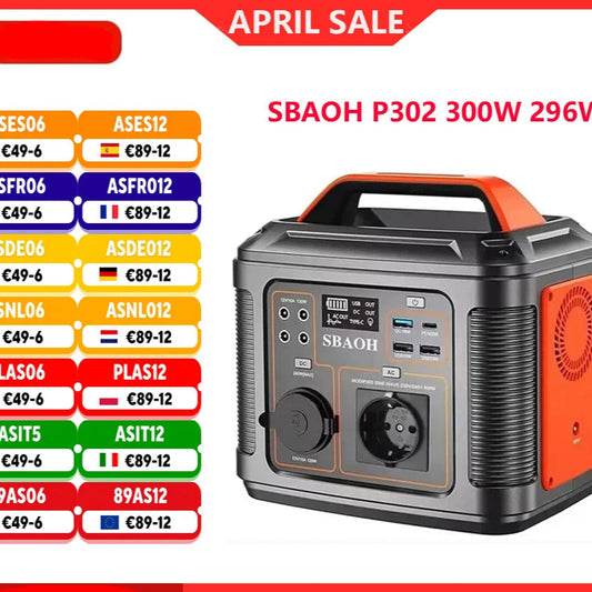Draagbare energiecentrale generator - Snel opladen 230V -  AC Sockets -  DC Ports en LED zaklamp -  Voor reizen kamperen 300W - 296Wh - Orange