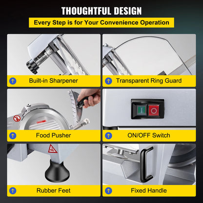 Vleessnijmachine - Snijmachine - Elektrische - 240W - Commerciële - met 10" Stalen Mes en 350-400 RPM Snelheid