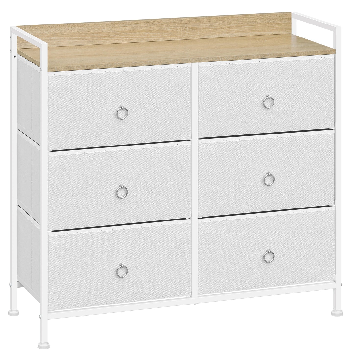 Ladenkast - Dressoir Kasten - Ladekast met 6 Stoffen Lades - Stevig & Stijlvol - Industriële Opbergkast - Metaal & Hout - Voor Woonkamer - Slaapkamer  - Hal  - 80x29x78cm - Wit - QUORE