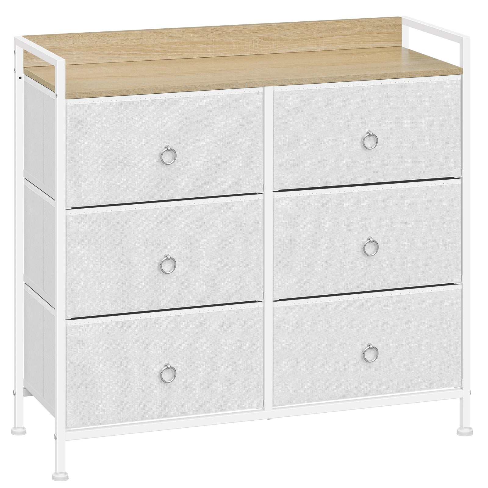 Ladenkast - Dressoir Kasten - Ladekast met 6 Stoffen Lades - Stevig & Stijlvol - Industriële Opbergkast - Metaal & Hout - Voor Woonkamer - Slaapkamer  - Hal  - 80x29x78cm - Wit - QUORE