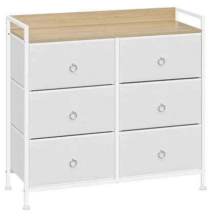 Ladenkast - Dressoir Kasten - Ladekast met 6 Stoffen Lades - Stevig & Stijlvol - Industriële Opbergkast - Metaal & Hout - Voor Woonkamer - Slaapkamer  - Hal  - 80x29x78cm - Wit - QUORE