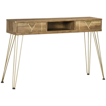 Consoletafel – Sidetable – Halmeubel – Opbergmeubel – Melamine Hout – Stalen Poten – Compact Formaat - 120 x 29 x 79 cm - Hout & Brons