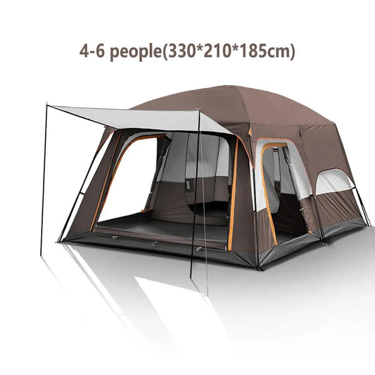 Tent – Kampeertent – Familie Tent – Groepstent – Waterdicht Polyester – Aluminium Frame – 4-6 Personen - 330x210x185cm - Rustiekbruin