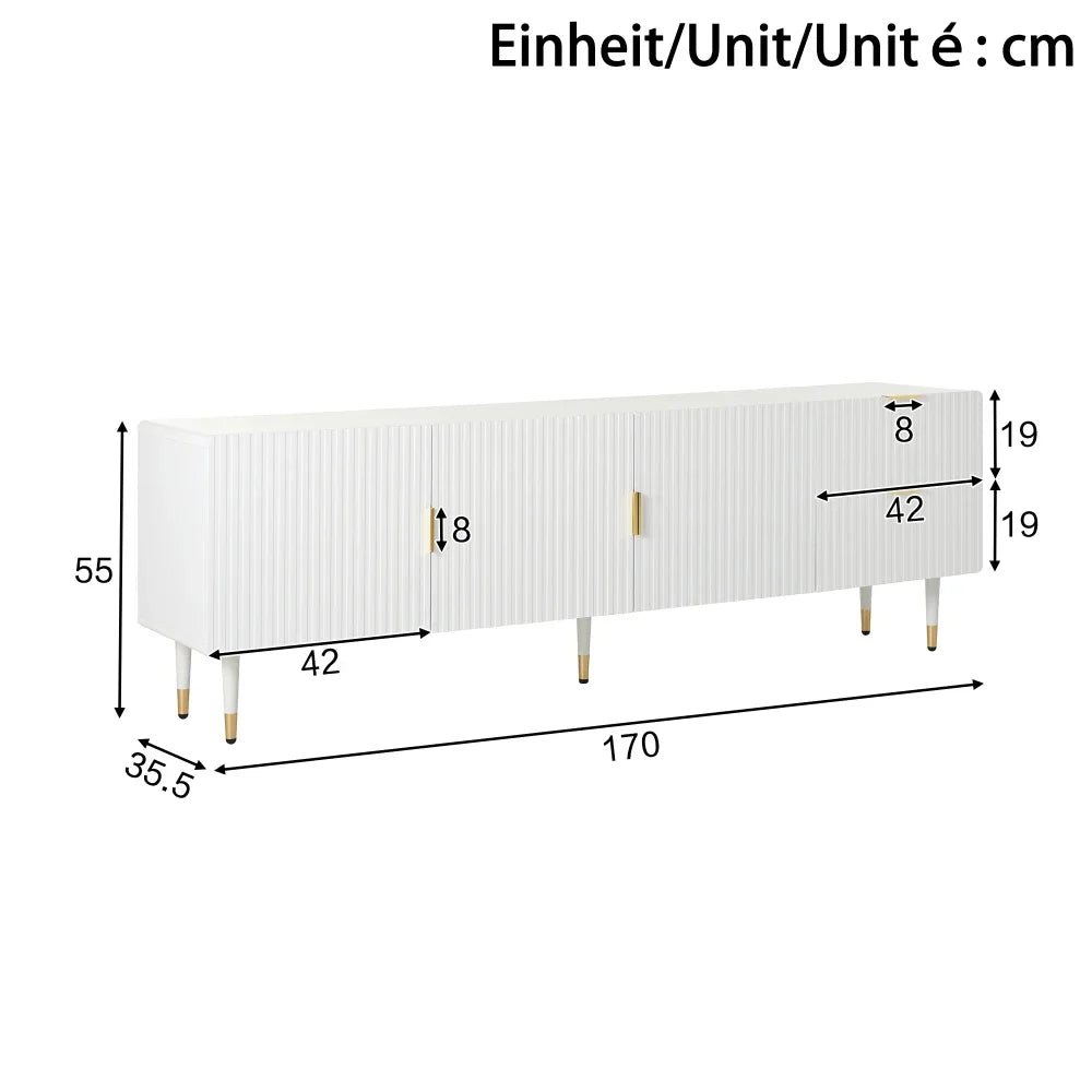 TV-kast – Tv-meubel – Tv-dressoir – Tv-meubelkast – Wit – Soft-close Deuren – Gouden Metalen Handgrepen & Verstelbare Pootjes