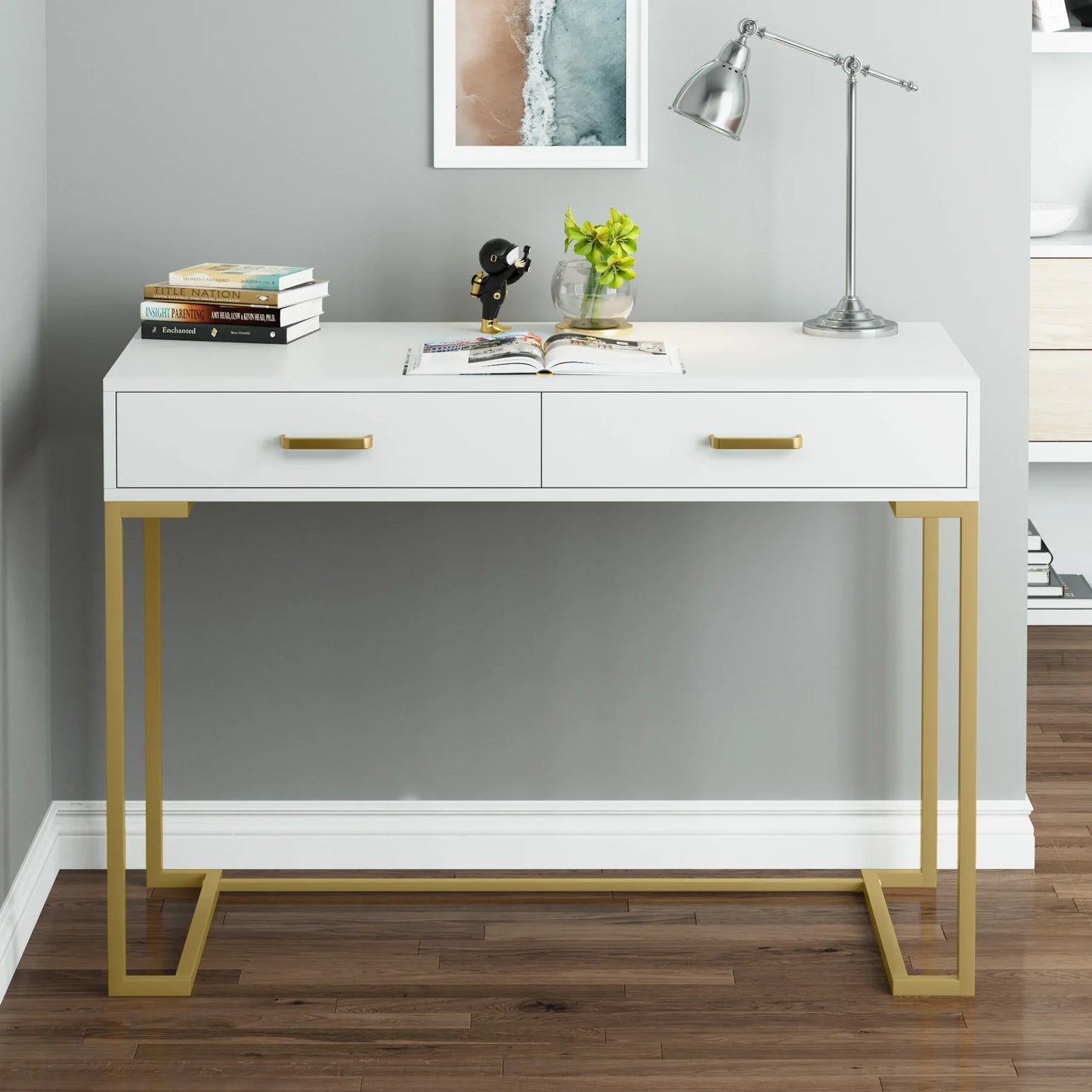 Bureau – Compact Bureau – Schrijftafel – Werkplek – Laptoptafel – 2 Lades – MDF Tafelblad