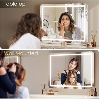 Make-up Spiegel – Kosmetikspiegel – Vanity Spiegel – Make-up Spiegel Met Verlichting – Beauty Spiegel – 80x60 cm Groot – Met Touchscreen & 3 Lichtkleuren - Wit