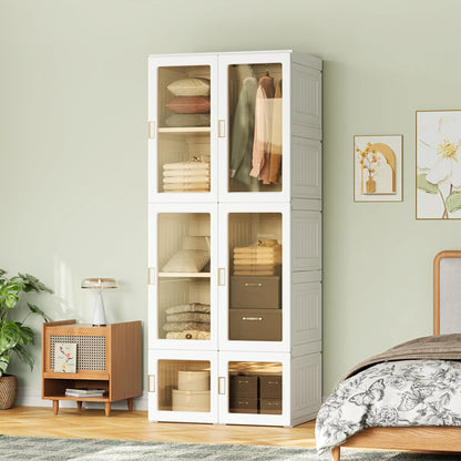 Kledingkast – Opbergkast – Garderobekast – Slaapkamerkast – Witte Kast – 170x69x50 cm – Vouwbaar Met Kledingstang – Transparante Magnetische Deuren