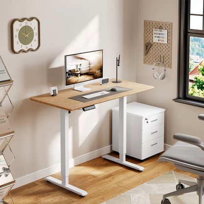 Bureauframe - Elektrisch Sta-bureaubeugel - Hefbureauframe - Verstelbaar - met USB-oplaadpoort - Geheugenbediening - voor Thuiskantoor - 29V - 60 x 135 x 120 cm - Wit - QUORE