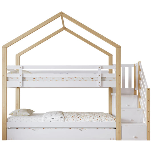 Hoogslaper Hout – Etagenbed – Kinderbed – Stapelbed – Uitschuifbed – Met Opbergruimte – Massief Mahoniehout – Geschikt Voor 3 Slaapplaatsen