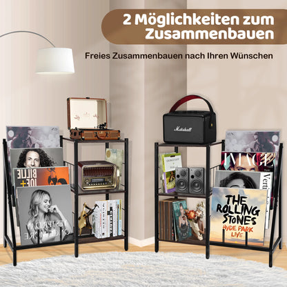 Vinylrek – Vinylplank – Platenkast – Opbergkast – Boekenkast – Duurzaam Waterbestendig Hout – Robuust Metalen Frame - 84 x 30 x 75.5 cm - Zwart