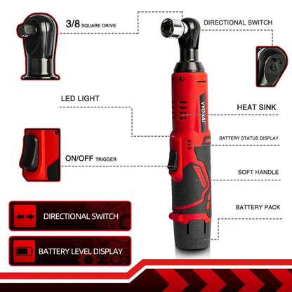 WS-B3-A1 - Slagmoersleutel - Slagschroevendraaiers - 12V - 380rpm - Draadloos Impact Wrench - Slagmoersleutel met Accu - Rood - QUORE