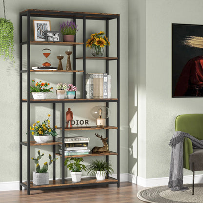 Boekenkasten - Boekenplanken - 9-Tier - Boekenkasten Hout – Vrijstaand Wandrek - met Metaalen Frame – Planken voor Boeken - Dossiers - Decoratie – Geschikt voor Woonkamer - Slaapkamer - Kantoor – 30.5 x 101.5 x 200  - Bruin