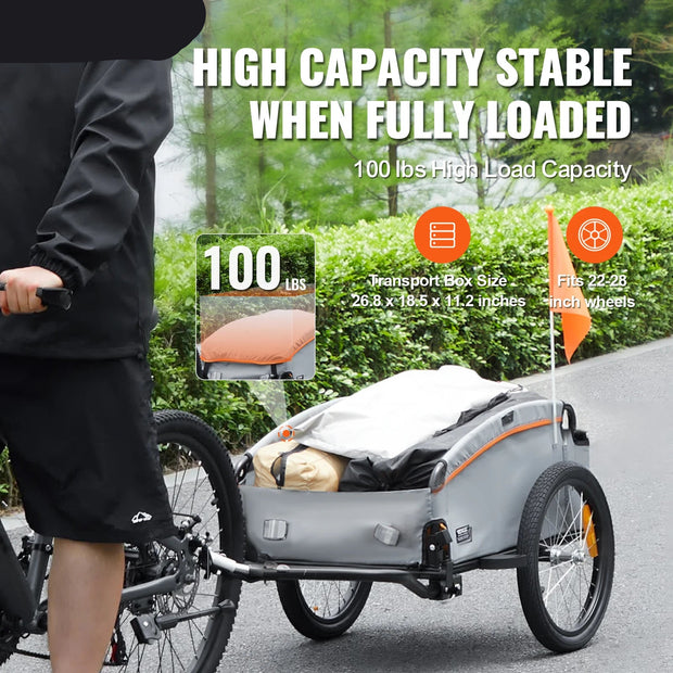 Fietskar - Fietskrat - Fietsaanhanger - Stroller - Fietskar Bagage  - 100lbs - met Waterdichte Hoes & Veilige Reflectoren - Past op 22“-28” Fietswiel