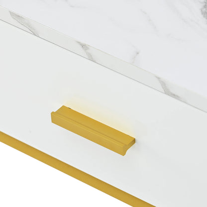 2-delige Salontafelset – Koffietafel – Bijzettafel – Woontafel – Lounge Tafel – Wit – Gouden Metalen Frame – Ruimtebesparend Ovaal Design