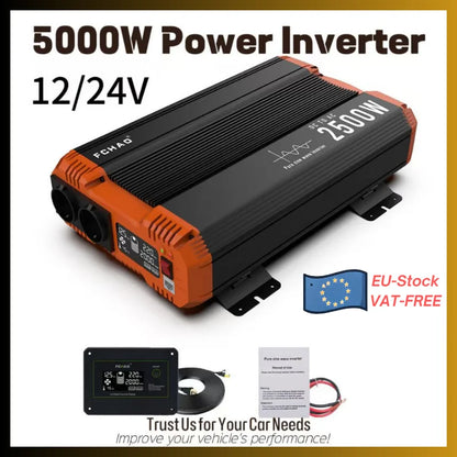 Zuivere Sinusomvormer – 2500W Omvormer – 12V 24V Converter – Camping Omvormer – Stabiele Stroom – LCD-Display – Veiligheidsbescherming