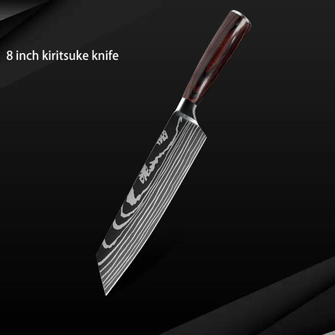 Keukenmessen - Knife set - Chef Knife - Knives - Kitchen Knife - Roestvrij staal met hoog koolstofgehalte - Damascus-tekening - Hakmesset - Santoku-koksmes - 7stuks