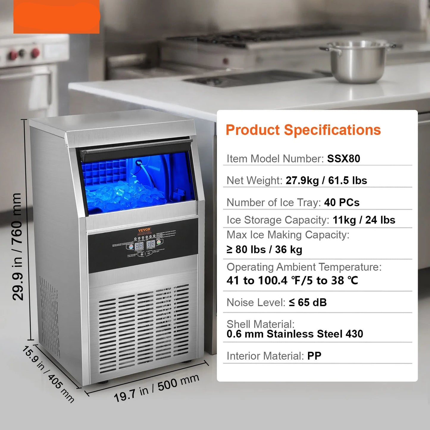 IJsblokjesmaker – Ijsmachine – Ijsblokjesapparaat – IJsblokjesmaker Voor Thuis – 36 Kg/Dag – RVS Ontwerp – Stil Met Waterfilter - QUORE