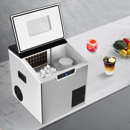 2-in-1 Ice Maker and Crusher, LCD Display, Auto Cleaning, Safety Alerts, Durable ABS & Stainless Steel, Perfect for Home or Cafe
