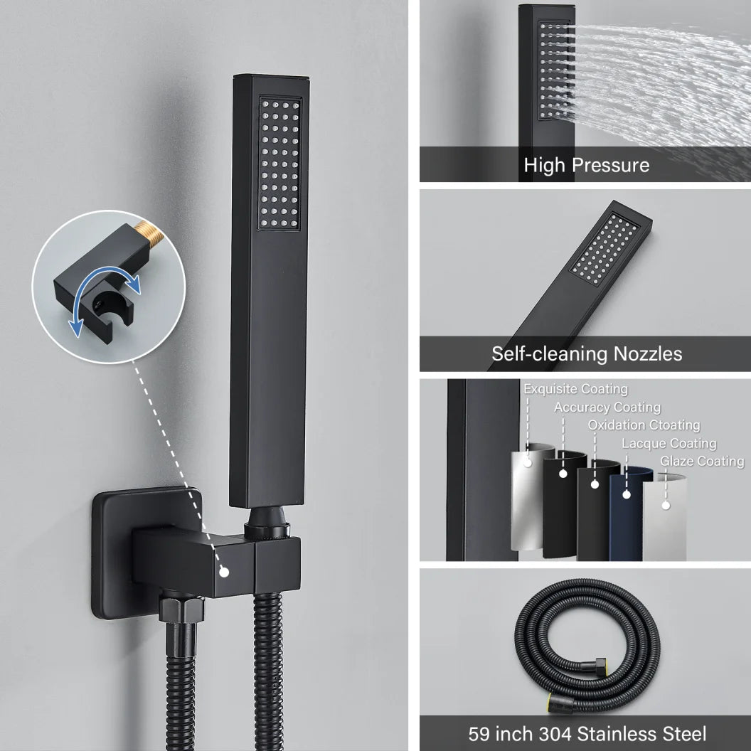 Douche - Regendouche - Douchewand - Douchekolom - Douchepanelen - Mat Wandgemonteerde Regendouche – Ingebouwde Mengkraan & Handdouche - 10in - Zwart