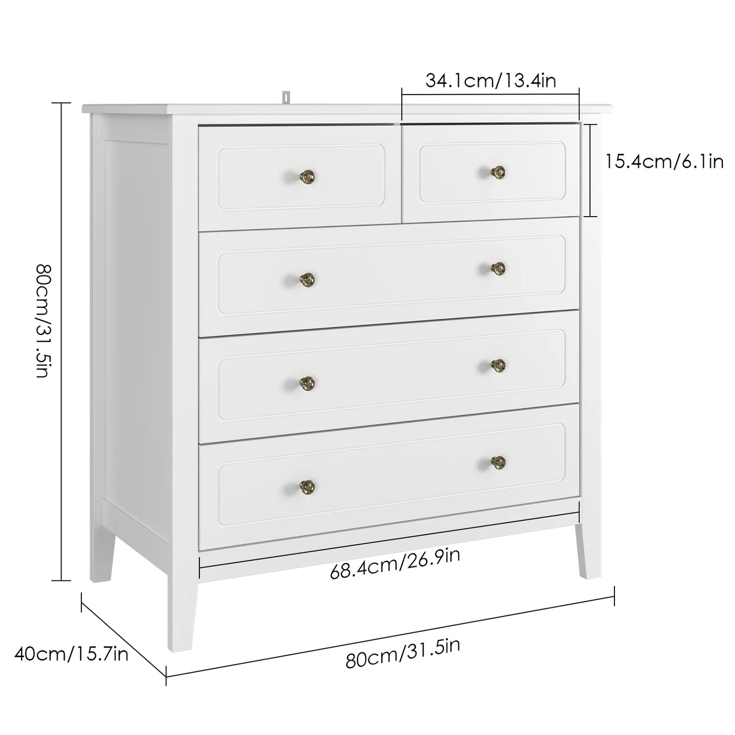 Getone Chest of Drawers Bedroom, Storage Cabinet with 6 Drawers, Sideboard, Bedroom Dresser, 80x40x80cm, White