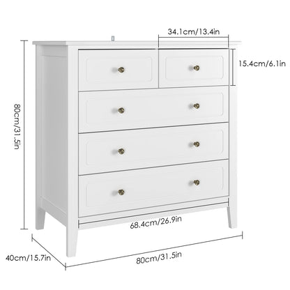 Getone Chest of Drawers Bedroom, Storage Cabinet with 6 Drawers, Sideboard, Bedroom Dresser, 80x40x80cm, White