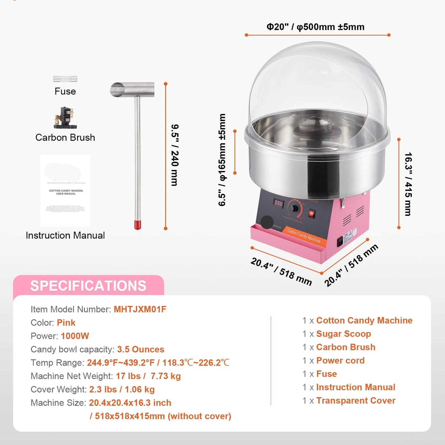 Suikerspinmachine Elektrisch - Suikerspinmachines - Mini Suikerspin - Suikerspinmaker - 1000W - RVS Kom - Instelbare Temperatuur - Suikerschep Inclusief – Voor Feest - Kermis & Evenementen - Roze met Hoes