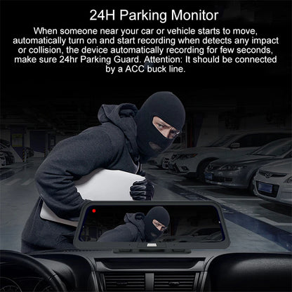 Dashcam voor Auto - 10" 4G Android 8.1 Dashcam - GPS Navigatie, Dual 1080P Camera - ADAS Rijhulp - Parkeermodus - Achteruitrijcamera - WiFi - Bluetooth - G-Sensor - Loop Recording - Zwart