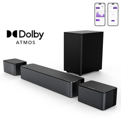 Soundbar – 5.1 Home Cinema Systeem – Surround Speakers – Bluetooth Speaker – Dolby Atmos Sound – Draadloze Achterluidsprekers – BassMX Technologie – HDMI-eARC Connectivity - QUORE