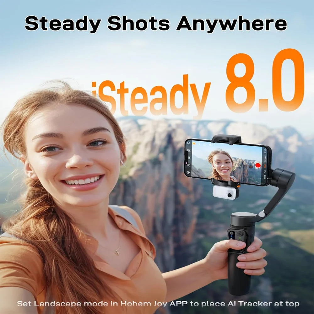 Gimbal Smartphone - Gimbal voor Smartphone & Camera - Handheld spiegelloos - 3-Axis - AI Face Tracking - Stabilisator voor Smartphone - Koolstofvezel Materiaal - Panning & Rolhoek 330 - Kantelhoek 80 - Zwart met Type-C