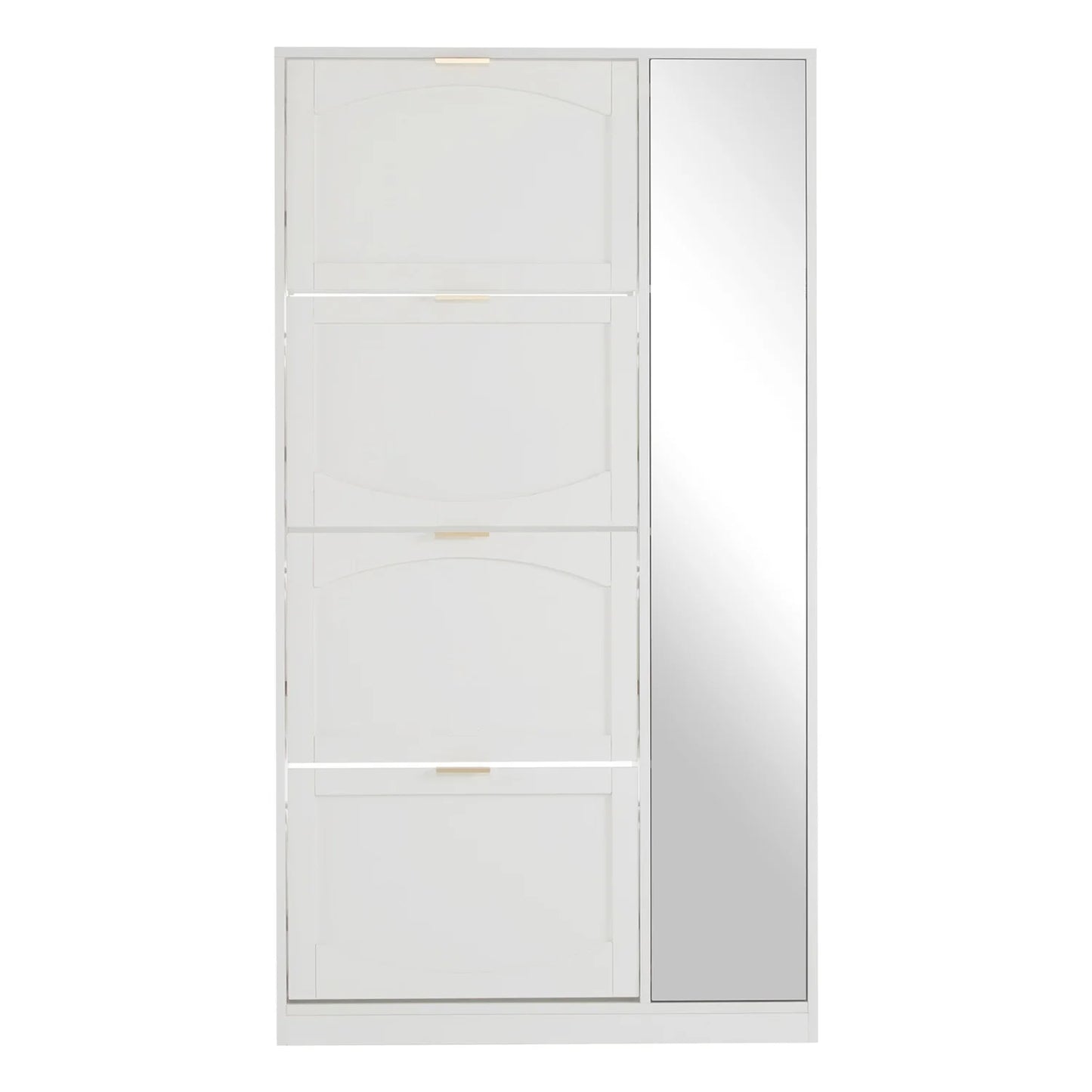 Schoenenkast – Schoenenrek – Schoenopberger – Schoenenmeubel – Spiegeldeur – Vier Uittrekbare Lades – Kantelbeveiliging - 80 x 24 x 147 cm - Wit - QUORE