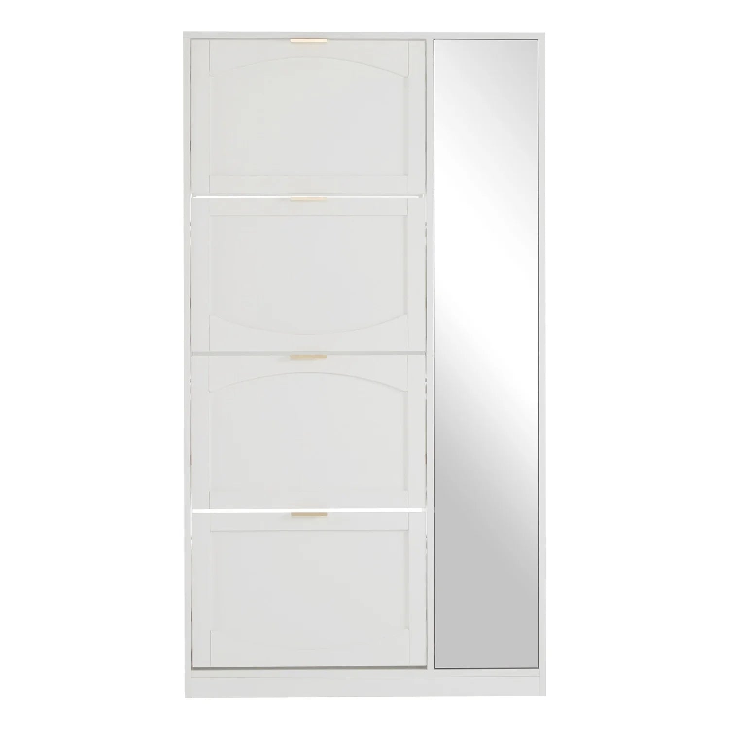 Schoenenkast – Schoenenrek – Schoenopberger – Schoenenmeubel – Spiegeldeur – Vier Uittrekbare Lades – Kantelbeveiliging - 80 x 24 x 147 cm - Wit - QUORE
