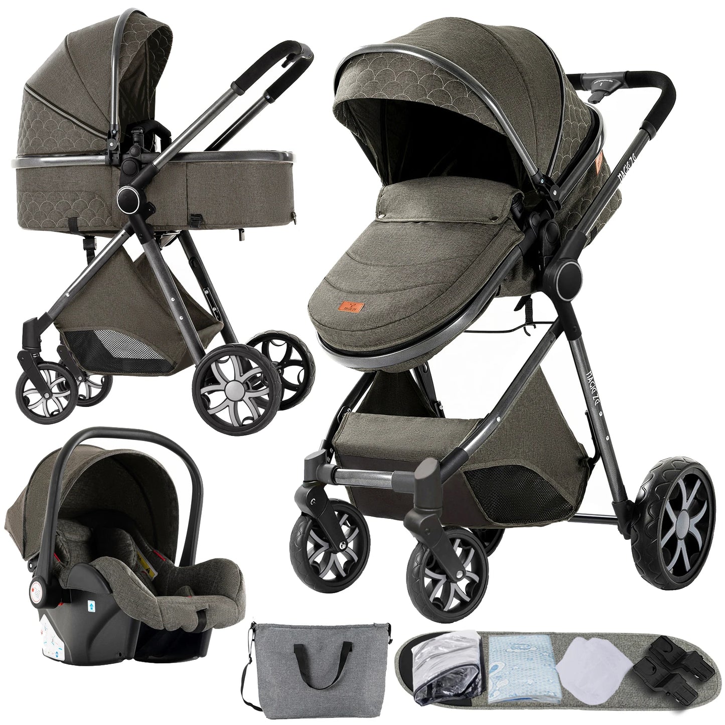 Kinderwagen – Buggy – Wandelwagen – Reiswieg – Duowagen – 3-in-1 Multifunctioneel – Lichtgewicht & Compact – Geschikt vanaf Geboorte – Graphite Grey