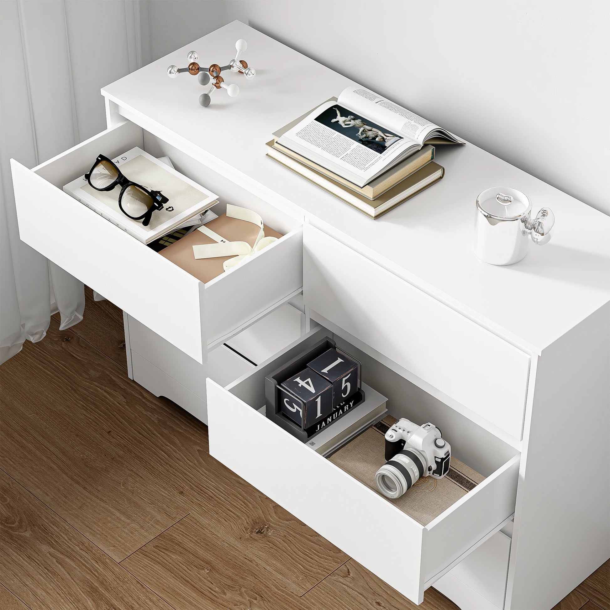 Getone White Chest of Drawers Bedroom, Tall Chest of Drawers with 6 Drawers, Bedroom Furniture Dresser Storage Cupboard Cabinet  Bedroom Dresser, for Dining Room Living Room Hallway 120x40x82cm - QUORE