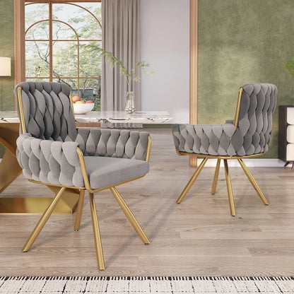 Draaibare eetkamerstoel – Velvet stoel – Bureaustoel – Armstoel – Salonstoel – Lichtgrijs – Luxe velvet bekleding – 360° draaibaar