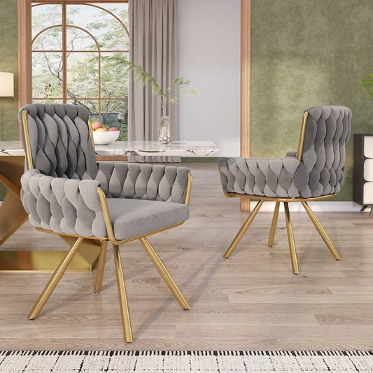 Draaibare eetkamerstoel – Velvet stoel – Bureaustoel – Armstoel – Salonstoel – Lichtgrijs – Luxe velvet bekleding – 360° draaibaar