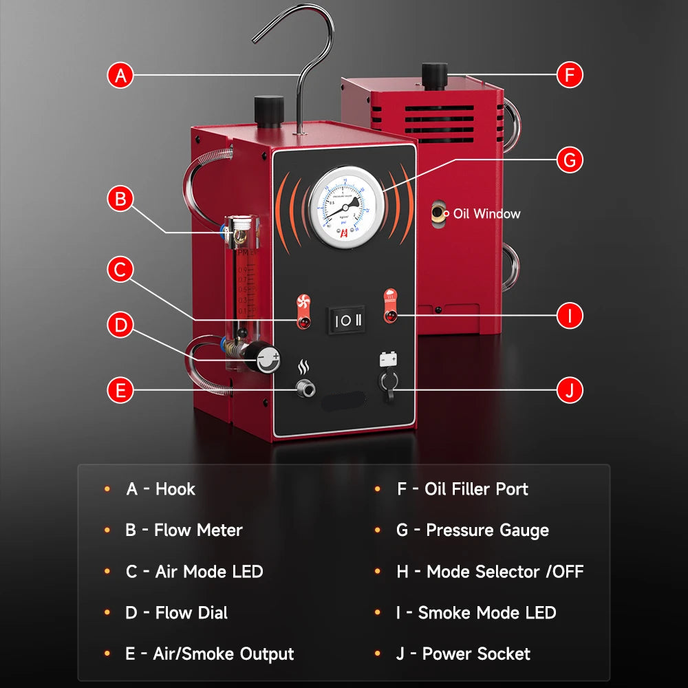Rooklekdetector – Smoke Leak Detector – Lekdetectie – Brandstof Lekken – Evap Systeem – Instelbare Rookproductie – 12V Aansluiting