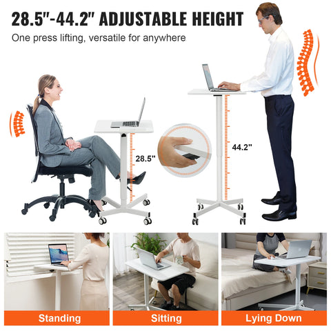 Office Desk - Adult Desk - Computer Desk - Computer Desk - Computer Table - Laptop Table - Gaming Desk - Gas Spring - Height Adjustable - Sit-Stand Desk - with Wheels - Portable - Rolling Laptop Table - 29.1x18.9 in - White