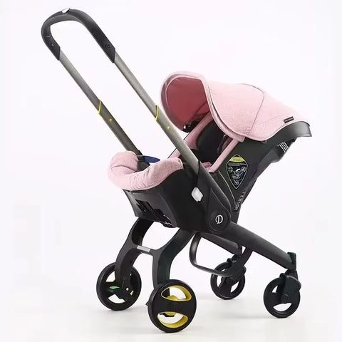 Kinderwagen - 3-in-1 – Lichtgewicht - Opvouwbaar & Verstelbaar – Hoog Landschap Babywagen – Reisbuggy met Zonnescherm - Roze