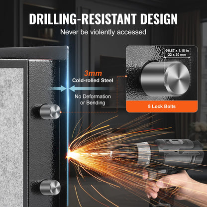 Veiligheidskluis - Kluis - Sleutelkluis - Sleutelkastje - 4CU.FT - met Dubbele Toegang– Sleutel & Wachtwoord -  Brandwerende Opbergbox met LED & Sleutelrek - QUORE