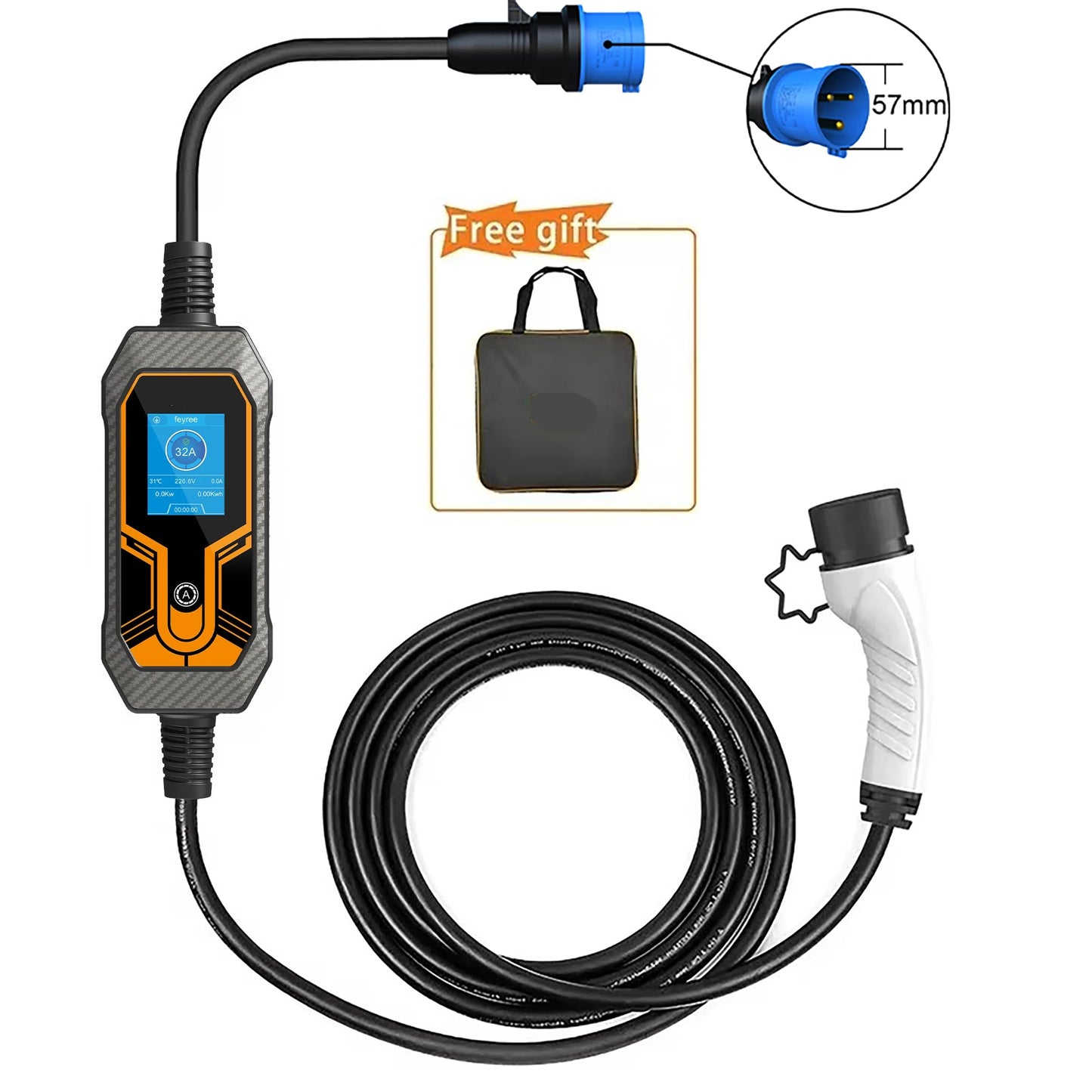 Laadkabel Elektrische Auto – EV Kabel – Oplaadkabel – 7kW – 5 Meter – IP65 Waterdicht – 32A Snelladen