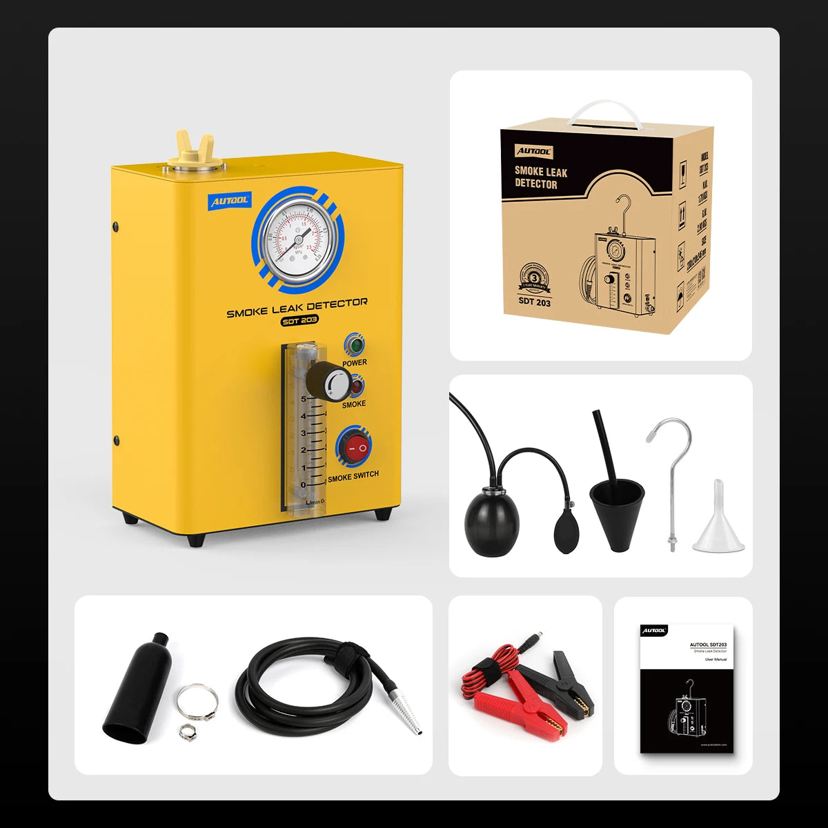 AUTOOL SDT203 Upgrade Car Smoke Leak Detector EVAP Vacuum Leakage Diagnostic Tool EVAP Pipe Leakage Analyzer for Car /Truck - QUORE