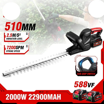 Elektrische Heggenschaar - Heggenschaar Accu - Haagschaar - Heggentrimmer - 2000W - 51cm Dubbelzijdig Mes - Voor Tuinonderhoud - 2 Accu